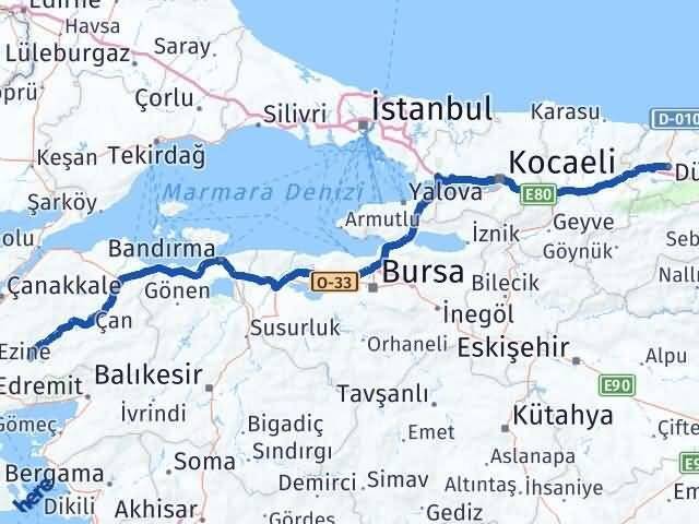 Düzce Bayramiç Çanakkale Arası Kaç Km - Yol Haritası
