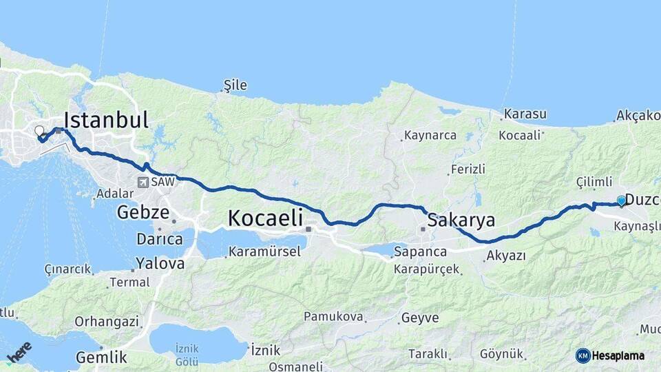 Düzce Bayrampaşa İstanbul Arası Kaç Km - Yol Haritası