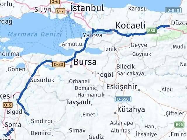 Düzce Bigadiç Balıkesir Arası Kaç Km - Yol Haritası