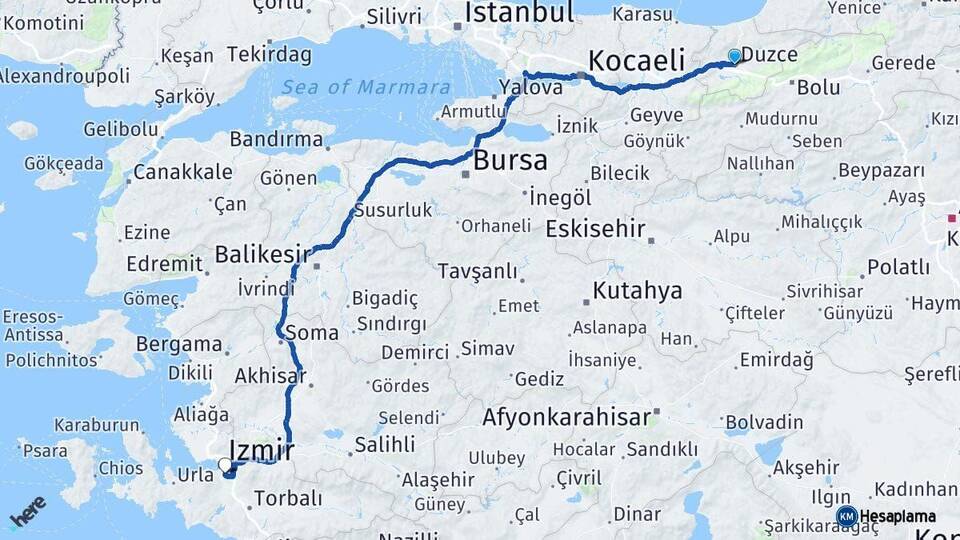 Düzce Buca İzmir Arası Kaç Km - Yol Haritası