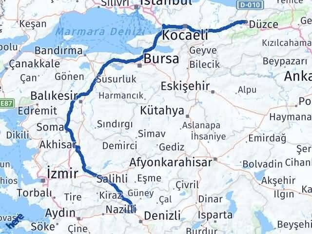 Düzce Buharkent Aydın Arası Kaç Km - Yol Haritası