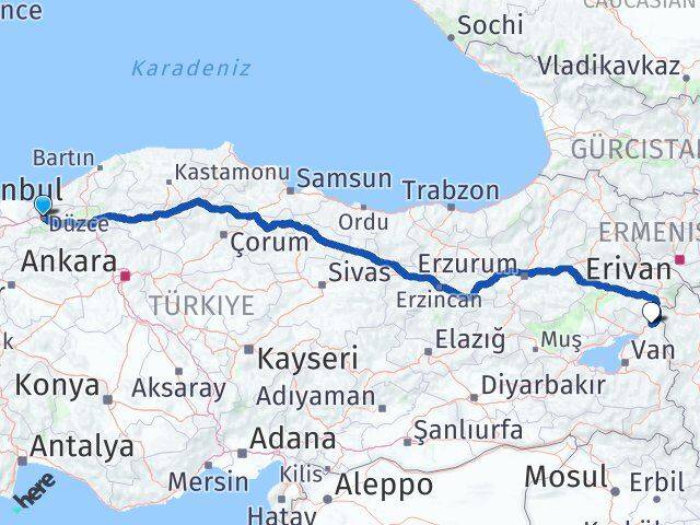 Düzce Çaldıran Van Arası Kaç Km - Yol Haritası