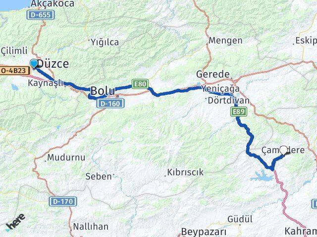 Düzce Çamlıdere Ankara Arası Kaç Km - Yol Haritası
