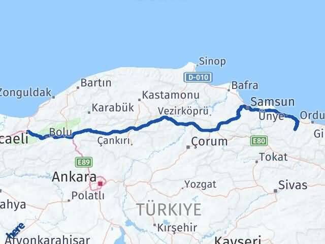 Düzce Çatalpınar Ordu Arası Kaç Km - Yol Haritası