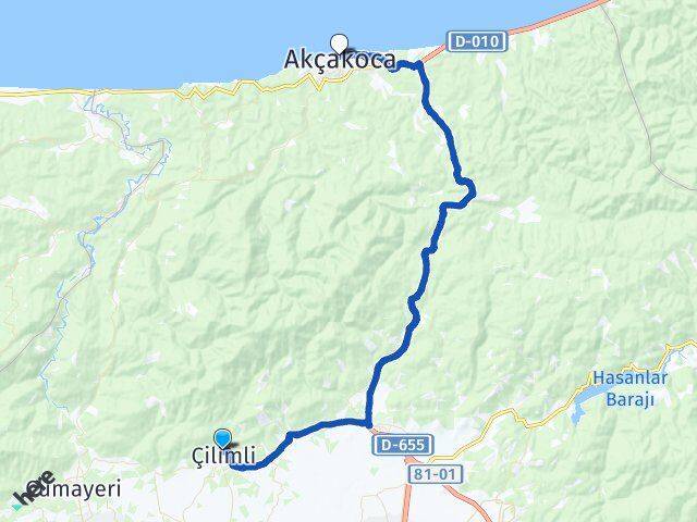 Düzce Çilimli Akçakoca Arası Kaç Km - Yol Haritası