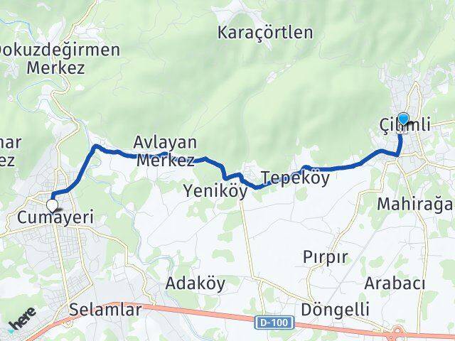 Düzce Çilimli Cumayeri Arası Kaç Km - Yol Haritası