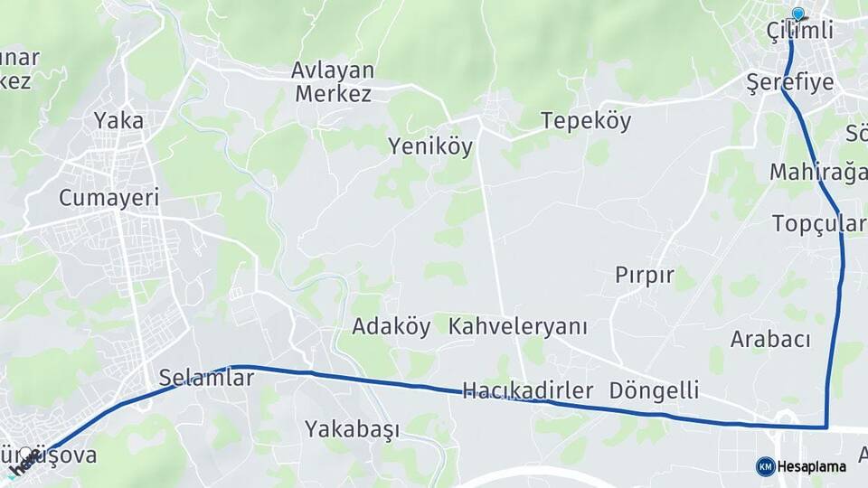 Düzce Çilimli Gümüşova Arası Kaç Km - Yol Haritası