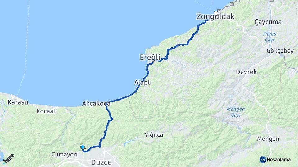 Düzce Çilimli Zonguldak Arası Kaç Km - Yol Haritası