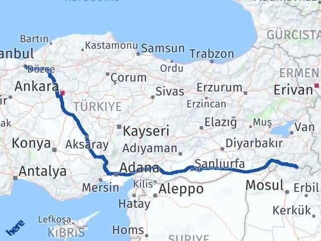 Düzce Çukurca Hakkari Arası Kaç Km - Yol Haritası
