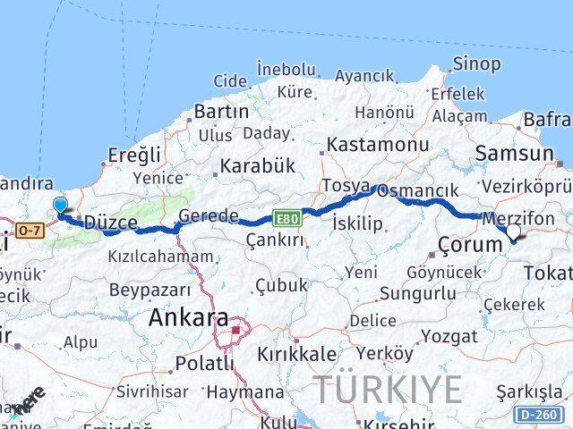 Düzce Cumayeri Amasya Arası Kaç Km - Yol Haritası