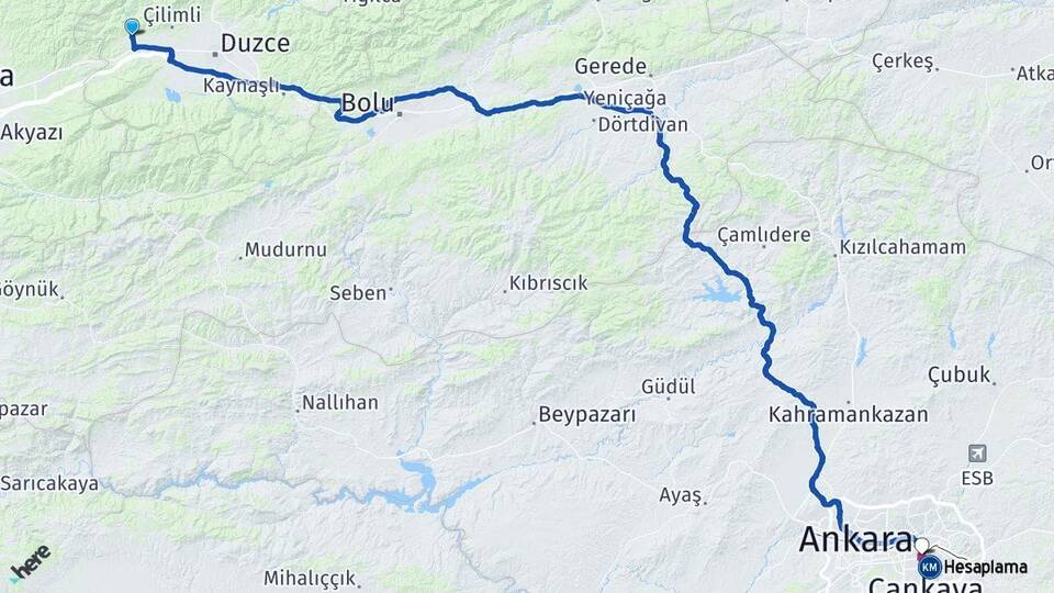 Düzce Cumayeri Ankara Arası Kaç Km - Yol Haritası