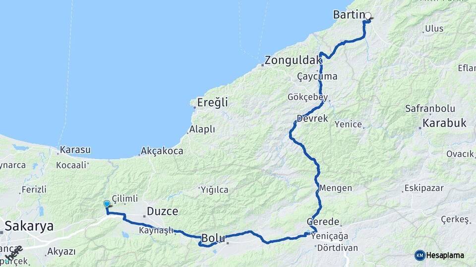 Düzce Cumayeri Bartın Arası Kaç Km - Yol Haritası