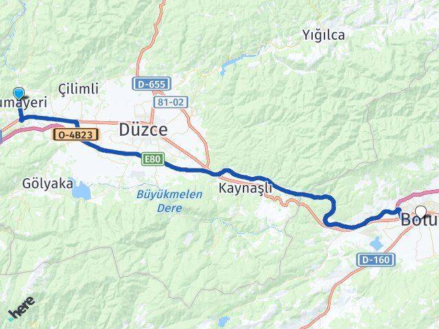 Düzce Cumayeri Bolu Arası Kaç Km - Yol Haritası