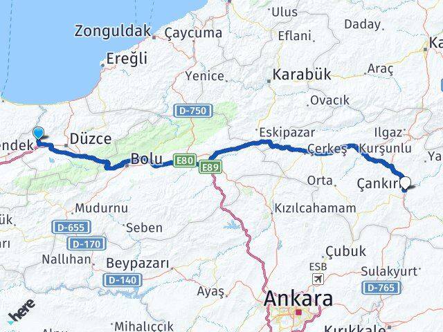 Düzce Cumayeri Çankırı Arası Kaç Km - Yol Haritası