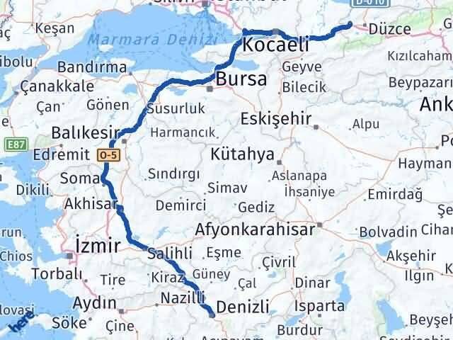 Düzce Cumayeri Denizli Arası Kaç Km - Yol Haritası