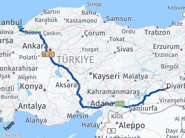Düzce Cumayeri Diyarbakır Arası Kaç Km - Yol Haritası