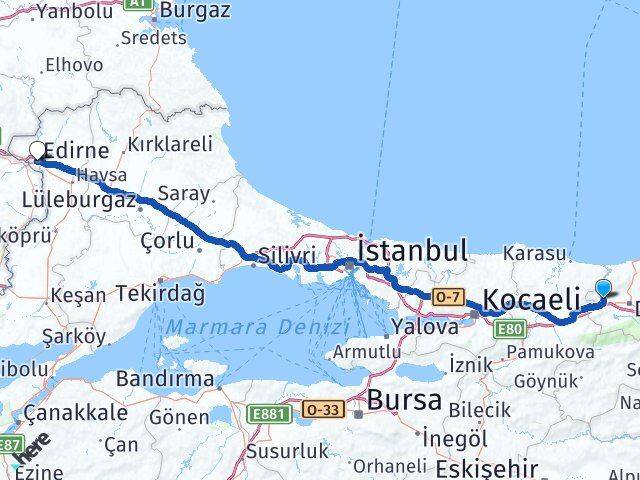 Düzce Cumayeri Edirne Arası Kaç Km - Yol Haritası