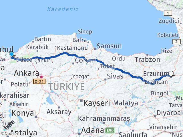 Düzce Cumayeri Erzurum Arası Kaç Km - Yol Haritası