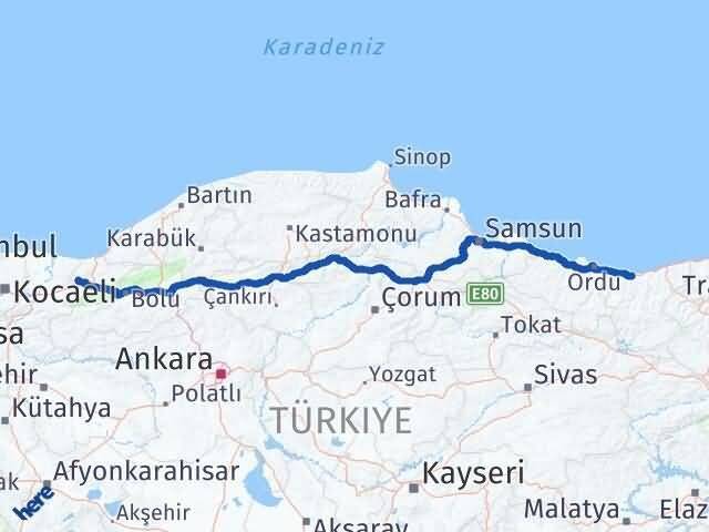 Düzce Cumayeri Giresun Arası Kaç Km - Yol Haritası