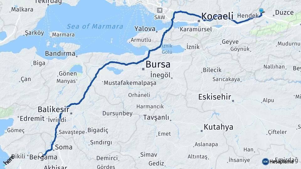 Düzce Cumayeri Kınık İzmir Arası Kaç Km - Yol Haritası