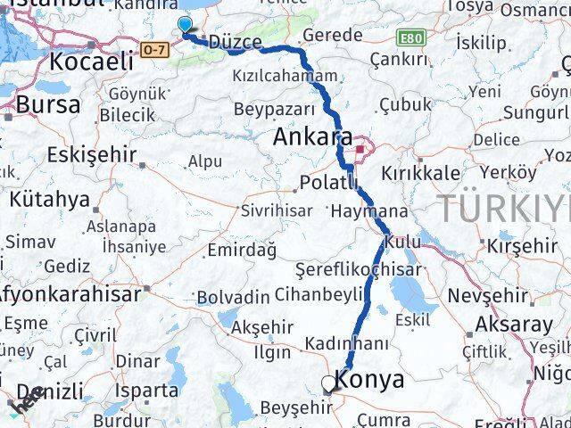 Düzce Cumayeri Konya Arası Kaç Km - Yol Haritası