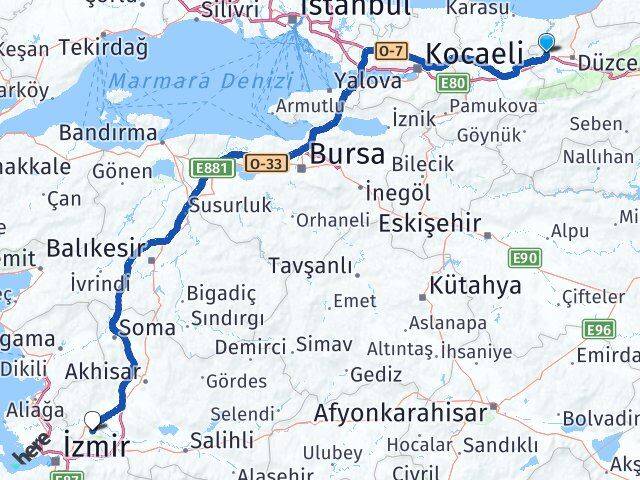 Düzce Cumayeri Manisa Arası Kaç Km - Yol Haritası
