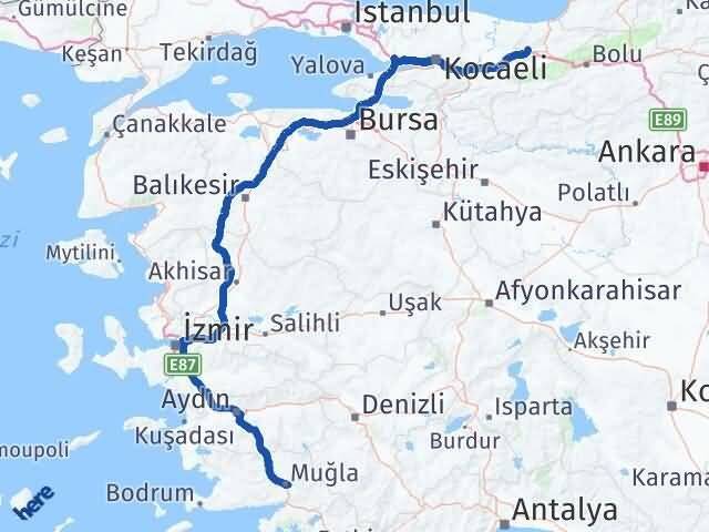 Düzce Cumayeri Muğla Arası Kaç Km - Yol Haritası