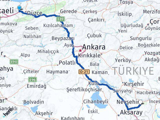 Düzce Cumayeri Nevşehir Arası Kaç Km - Yol Haritası