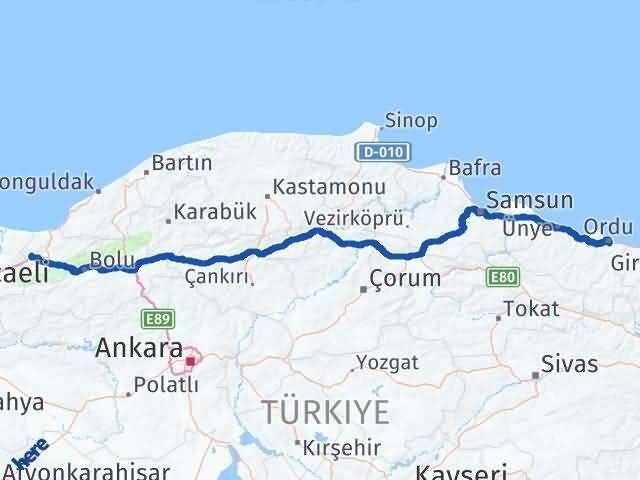 Düzce Cumayeri Ordu Arası Kaç Km - Yol Haritası