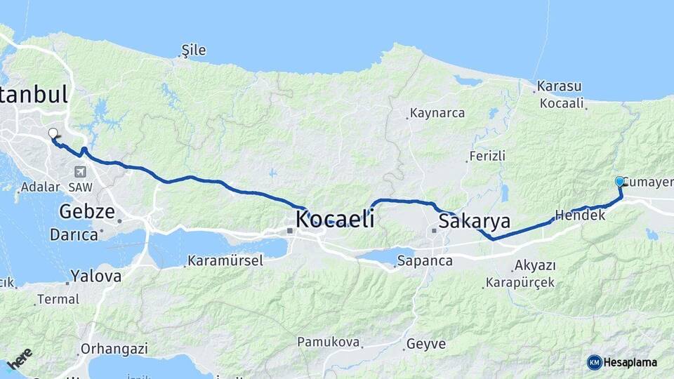 Düzce Cumayeri Sancaktepe İstanbul Arası Kaç Km - Yol Haritası