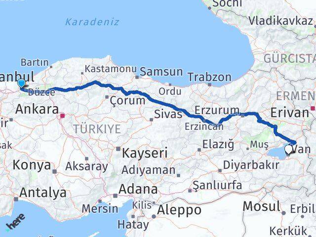 Düzce Cumayeri Van Arası Kaç Km - Yol Haritası