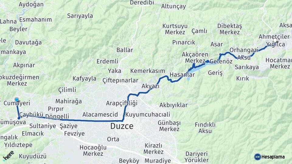 Düzce Cumayeri Yığılca Arası Kaç Km - Yol Haritası