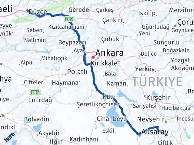 Düzce Derinkuyu Nevşehir Arası Kaç Km - Yol Haritası