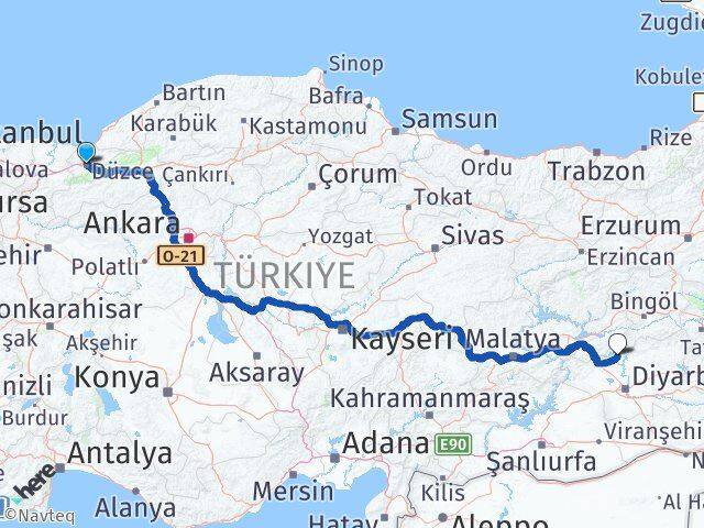 Düzce Dicle Diyarbakır Arası Kaç Km - Yol Haritası