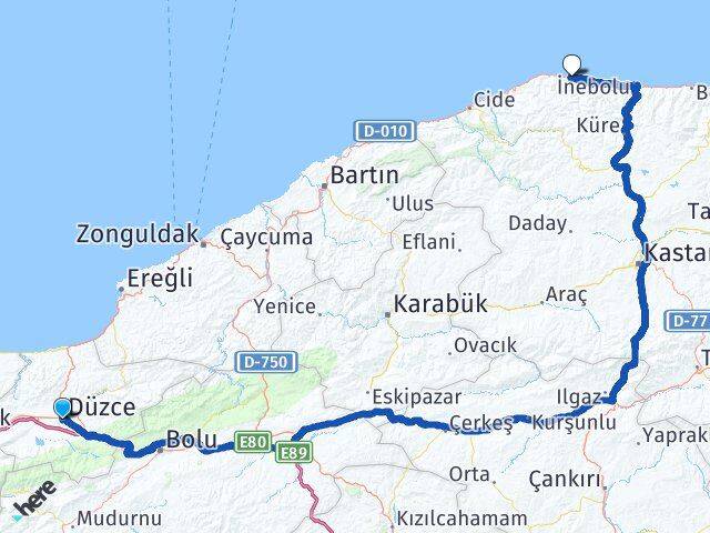 Düzce Doğanyurt Kastamonu Arası Kaç Km - Yol Haritası