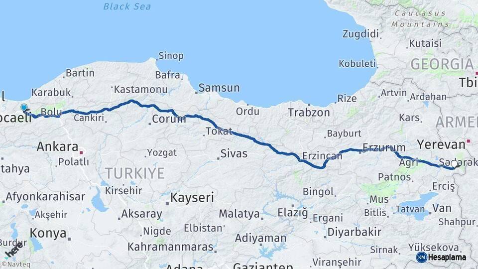 Düzce Doğubayazıt Ağrı Arası Kaç Km - Yol Haritası