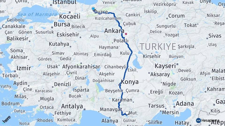 Düzce Ermenek Karaman Arası Kaç Km - Yol Haritası