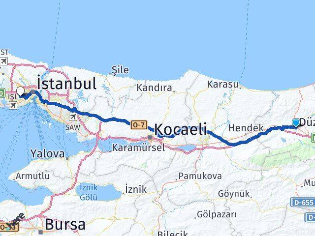 Düzce Esenler İstanbul Arası Kaç Km - Yol Haritası