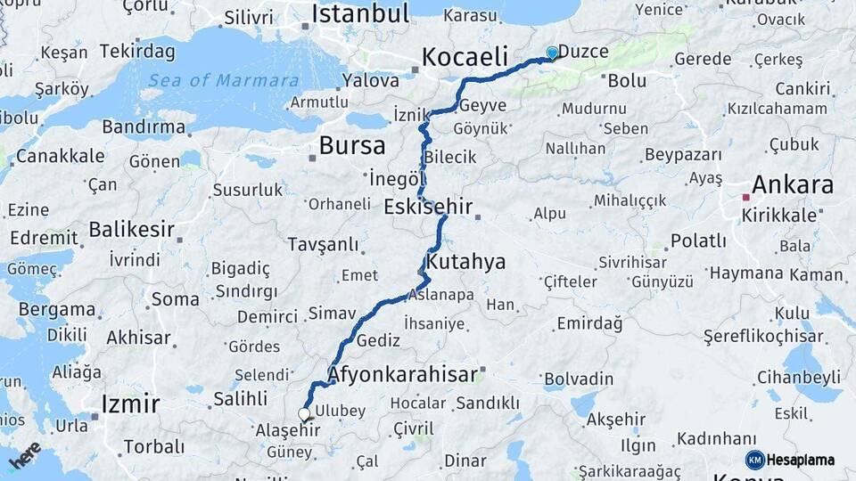 Düzce Eşme Uşak Arası Kaç Km - Yol Haritası