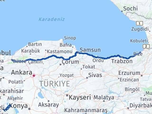 Düzce Fındıklı Rize Arası Kaç Km - Yol Haritası