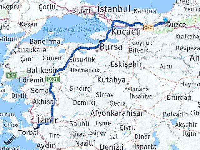 Düzce Gaziemir İzmir Arası Kaç Km - Yol Haritası
