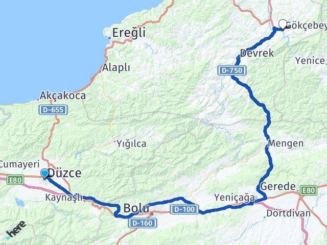 Düzce Gökçebey Zonguldak Arası Kaç Km - Yol Haritası