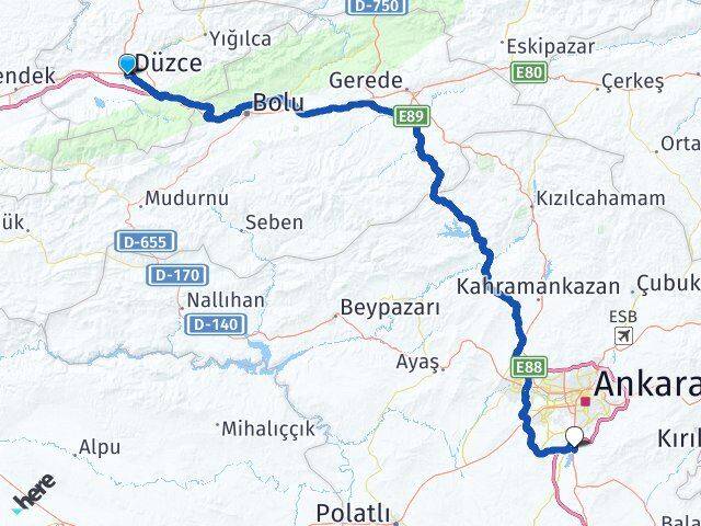 Düzce Gölbaşı Ankara Arası Kaç Km - Yol Haritası