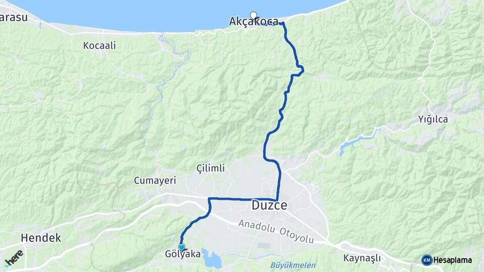 Düzce Gölyaka Akçakoca Arası Kaç Km - Yol Haritası