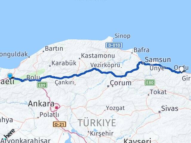 Düzce Gölyaka Altınordu Arası Kaç Km - Yol Haritası