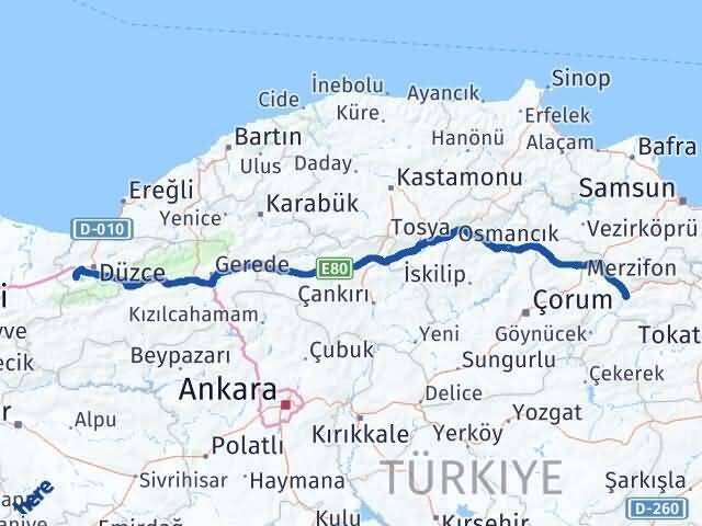 Düzce Gölyaka Amasya Arası Kaç Km - Yol Haritası