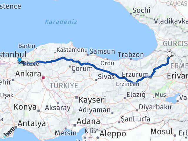 Düzce Gölyaka Ardahan Arası Kaç Km - Yol Haritası
