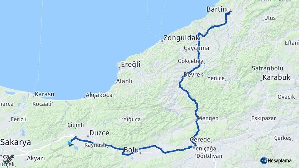 Düzce Gölyaka Bartın Arası Kaç Km - Yol Haritası