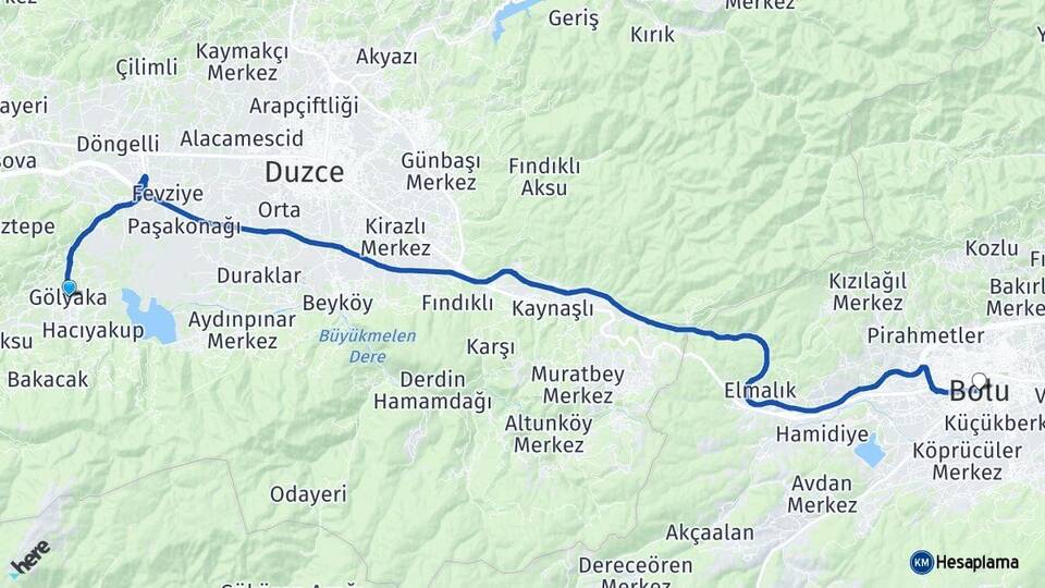 Düzce Gölyaka Bolu Arası Kaç Km - Yol Haritası
