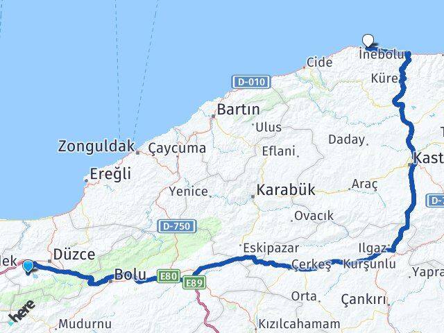 Düzce Gölyaka Doğanyurt Kastamonu Arası Kaç Km - Yol Haritası